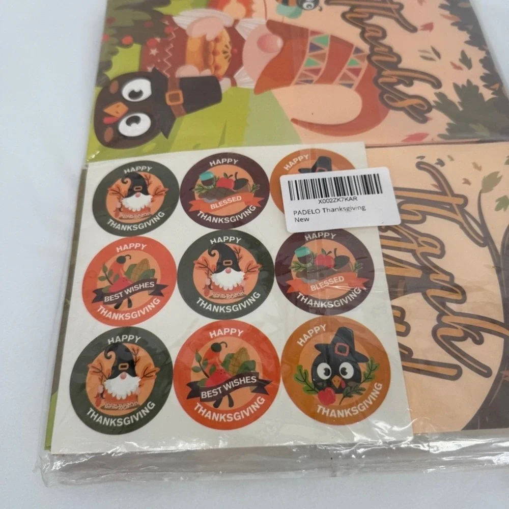 PADELO Thanksgiving Treat Bags Gnome Turkey Stickers Autumn Holiday Set of 24